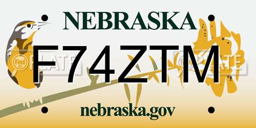 F74ZTM Nebraska License Plate
