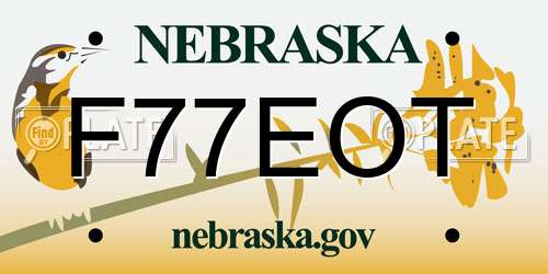 F77EOT Nebraska License Plate