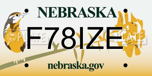 F78IZE Nebraska License Plate