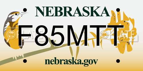 F85MTT Nebraska License Plate