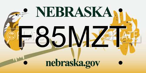 F85MZT Nebraska License Plate