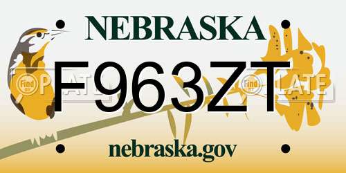 F963ZT Nebraska License Plate