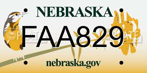 FAA829 Nebraska License Plate
