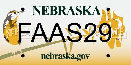 FAAS29 Nebraska License Plate