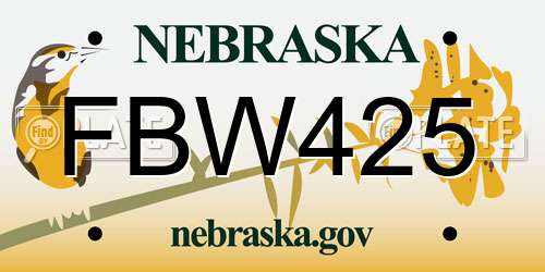 FBW425 Nebraska License Plate