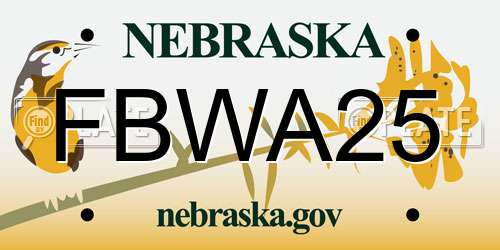 FBWA25 Nebraska License Plate