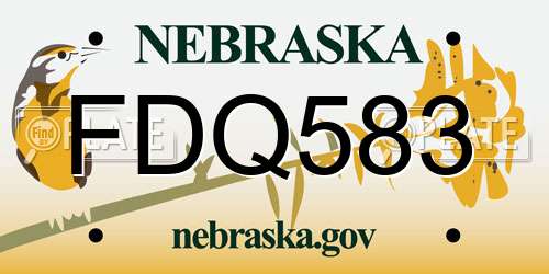 FDQ583 Nebraska License Plate