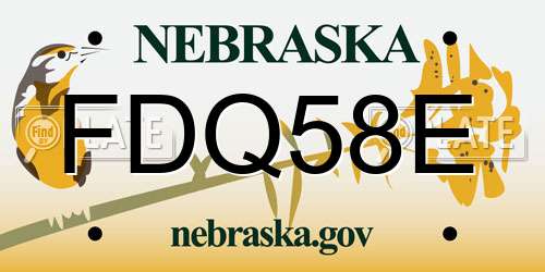 FDQ58E Nebraska License Plate