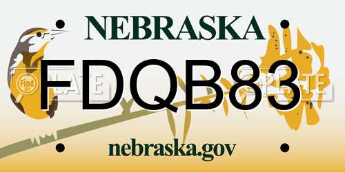 FDQB83 Nebraska License Plate