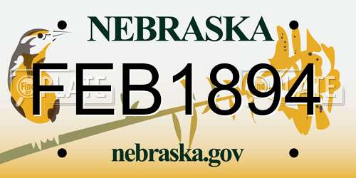 FEB1894 Nebraska License Plate