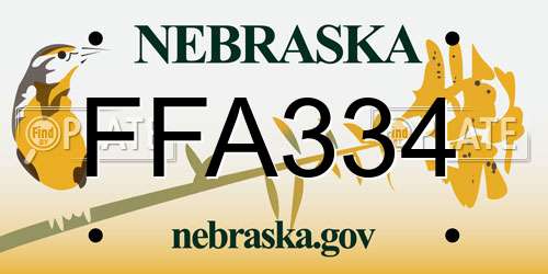 FFA334 Nebraska License Plate