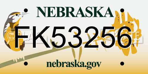 FK53256 Nebraska License Plate