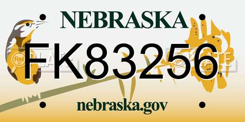 FK83256 Nebraska License Plate