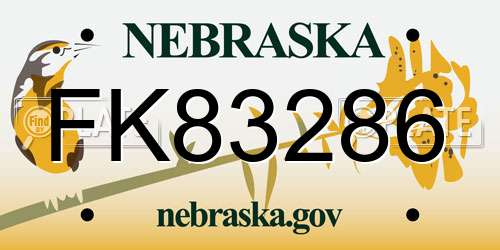 FK83286 Nebraska License Plate
