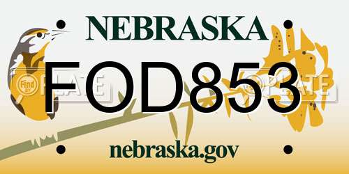 FOD853 Nebraska License Plate