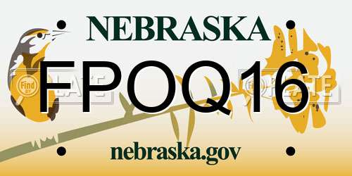 FPOQ16 Nebraska License Plate