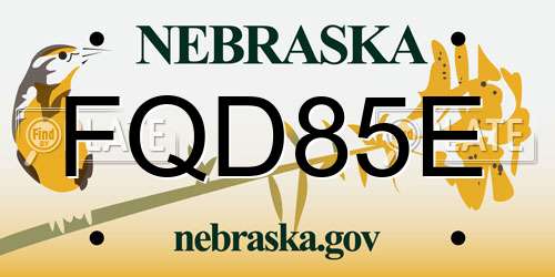 FQD85E Nebraska License Plate