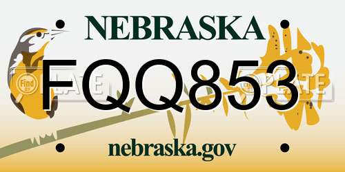 FQQ853 Nebraska License Plate