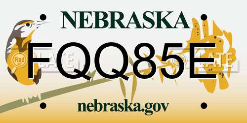 FQQ85E Nebraska License Plate