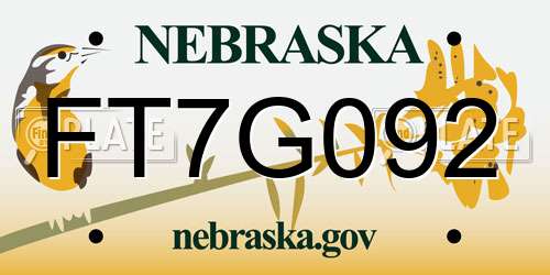 FT7G092 Nebraska License Plate