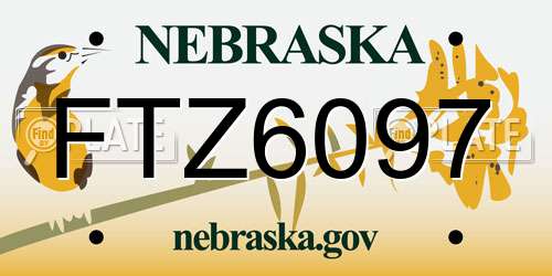 FTZ6097 Nebraska License Plate