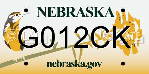G012CK Nebraska License Plate