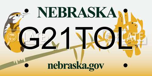 G21TOL Nebraska License Plate