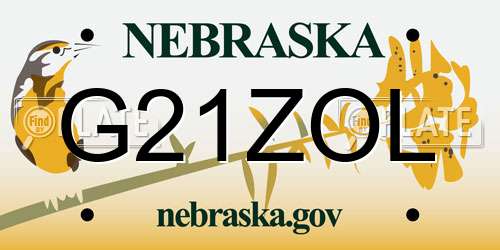 G21ZOL Nebraska License Plate