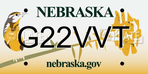 G22VVT Nebraska License Plate