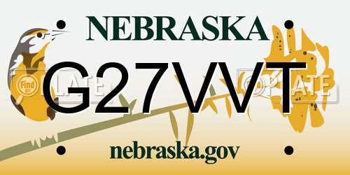 G27VVT Nebraska License Plate