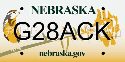 G28ACK Nebraska License Plate