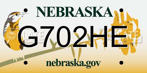 G702HE Nebraska License Plate