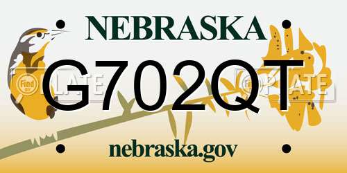 G702QT Nebraska License Plate