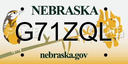 G71ZQL Nebraska License Plate