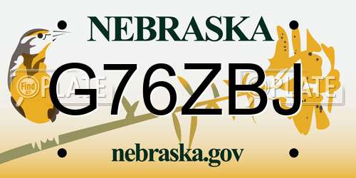 G76ZBJ Nebraska License Plate