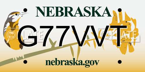 G77VVT Nebraska License Plate