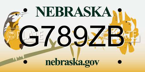 G789ZB Nebraska License Plate