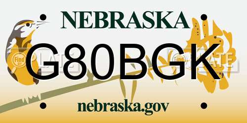 G80BGK Nebraska License Plate