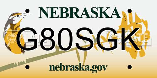 G80SGK Nebraska License Plate