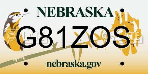G81ZOS Nebraska License Plate