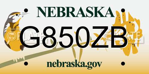 G850ZB Nebraska License Plate