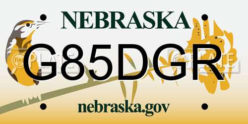 G85DGR Nebraska License Plate