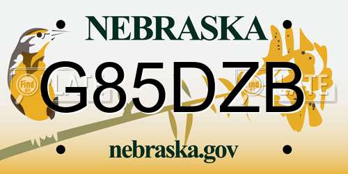 G85DZB Nebraska License Plate