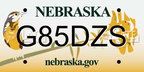 G85DZS Nebraska License Plate