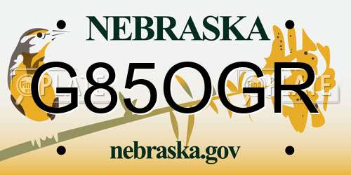 G85OGR Nebraska License Plate