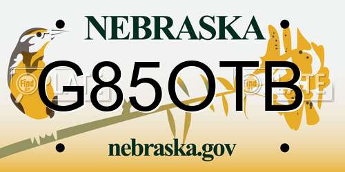 G85OTB Nebraska License Plate