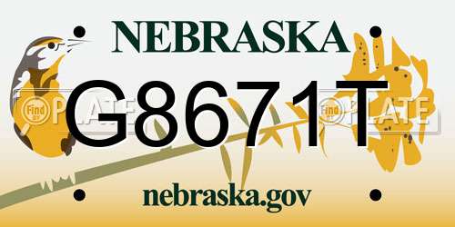 G8671T Nebraska License Plate