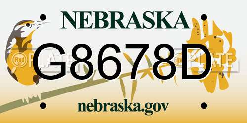 G8678D Nebraska License Plate
