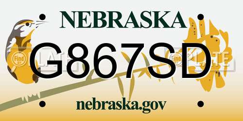 G867SD Nebraska License Plate