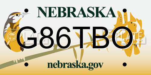 G86TBO Nebraska License Plate
